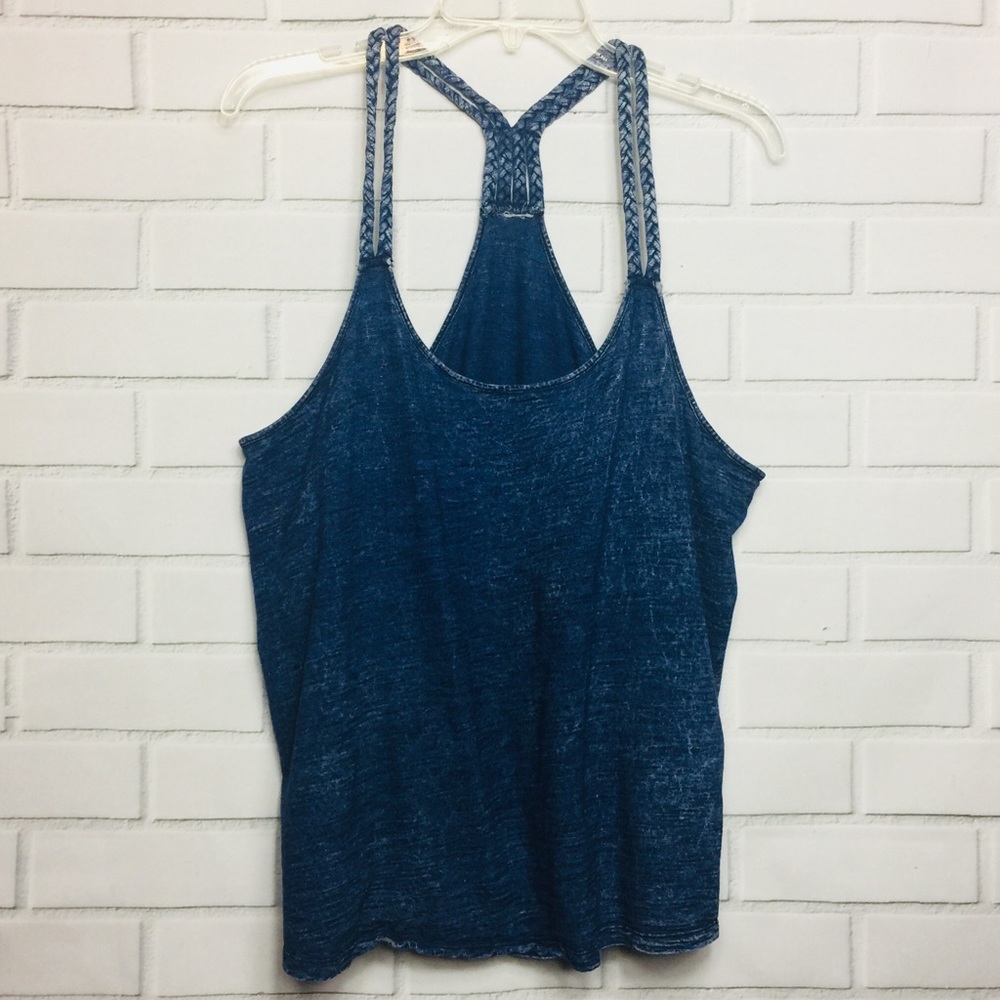 BOHO BRAIDED DOUBLE STRAPS SWING TOP || Blue